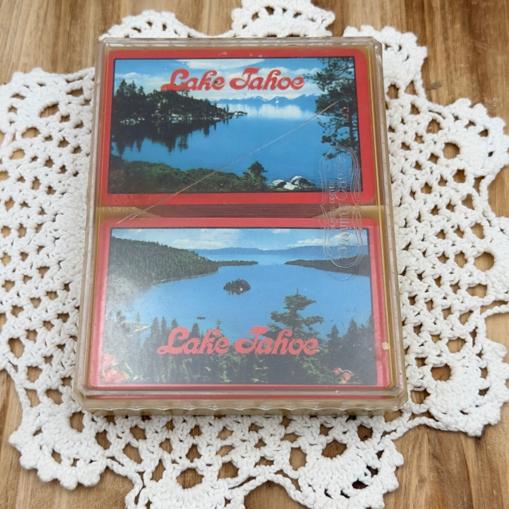 Vintage Lake Tahoe Playing Cards Blue Red Scenic Souvenir 1970s Double Deck Set